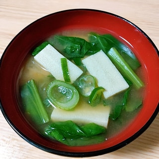 高野豆腐と小松菜とねぎの味噌汁